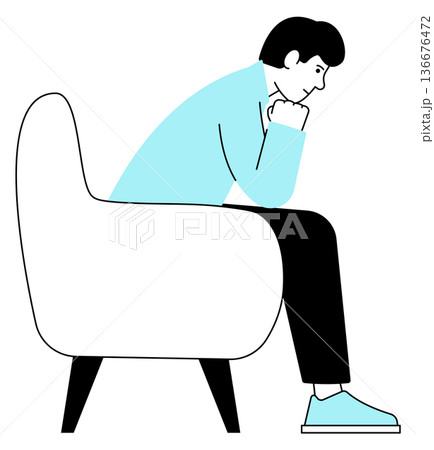 Thinking man sit in armchair. Solving problem icon Thinking man sit in armchair. Solving problem icon 136676472