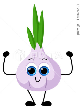 Garlic cartoon character. Happy face vegetable mascot 136676494