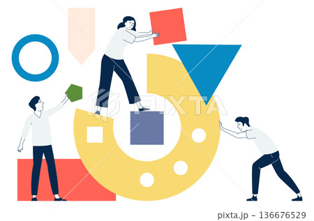 People design geometric shape art together. Team work 136676529