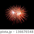 Red fireworks on black background for celebration and anniversary 136676548