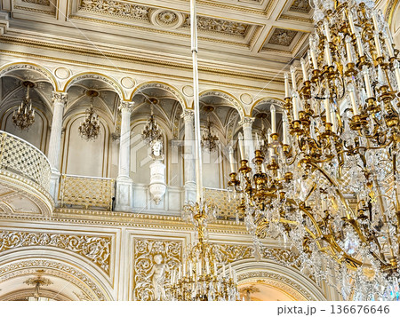 The luxurious interiors of the Pavilion Hall at the Hermitage Museum in St. Petersburg, Russia. The luxurious interiors of the Pavilion Hall at the Hermitage Museum in St. Petersburg, Russia. 136676646