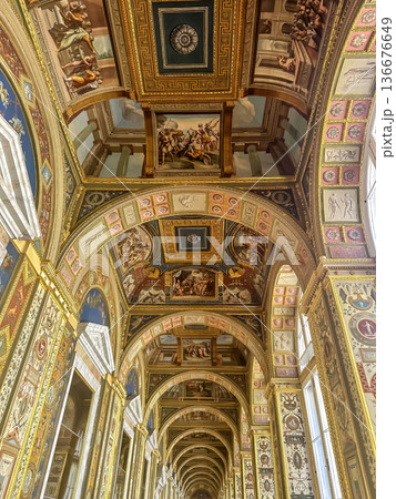 The luxurious interiors of the Raphael Loggia in the Hermitage Museum in St. Petersburg, Russia. 136676649