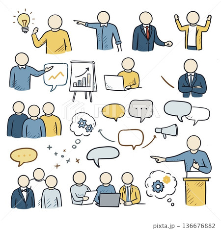 Hand Drawn Business Communication People Icons Set Hand Drawn Business Communication People Icons Set 136676882