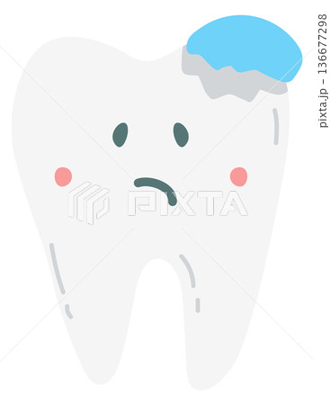 Broken tooth. Sad dentistry trauma cartoon mascot Broken tooth. Sad dentistry trauma cartoon mascot 136677298