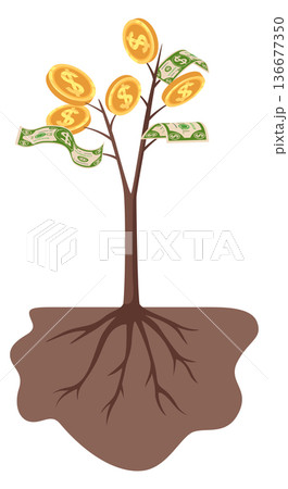 Financial investment concept. Money growing on plant branches Financial investment concept. Money growing on plant branches 136677350
