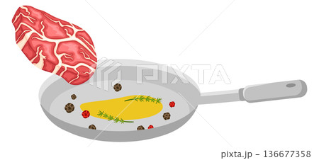 Frying steak process. Raw meat roasting icon Frying steak process. Raw meat roasting icon 136677358