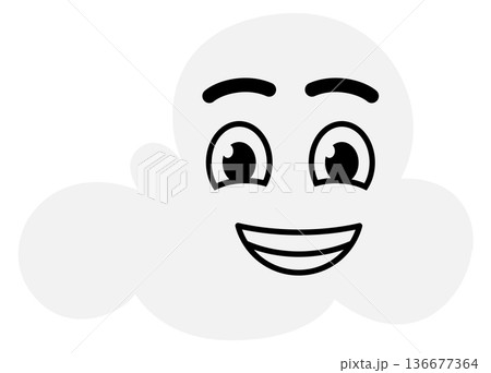 Fluffy cloud with wide grin smile emoji doodle 136677364