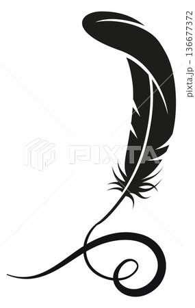 Ink quill calligraphy. Curly writing feather emblem Ink quill calligraphy. Curly writing feather emblem 136677372