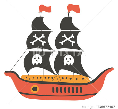 Pirate sailboat. Cute ship drawing color icon 136677407