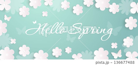 Spring flower background. Minimalist cover template with flowers. Natural design with cute flowers on a green background with text. Spring flower background. Minimalist cover template with flowers. Natural design with cute flowers on a green background with text. 136677488