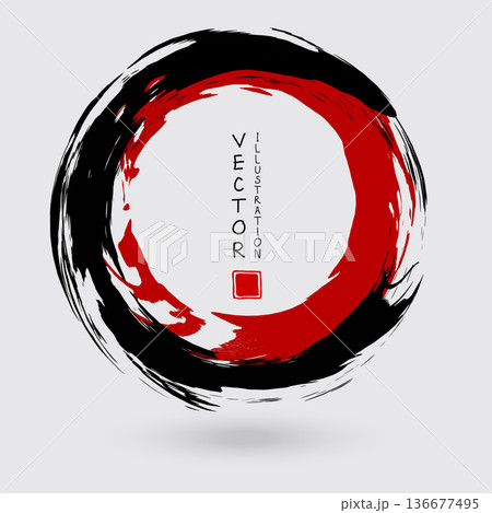 Black and red ink round stroke on white background. Black and red ink round stroke on white background. 136677495