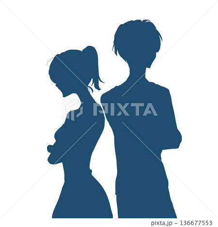 背中合わせの腕組みした男女 シルエット 背中合わせの腕組みした男女 シルエット 136677553
