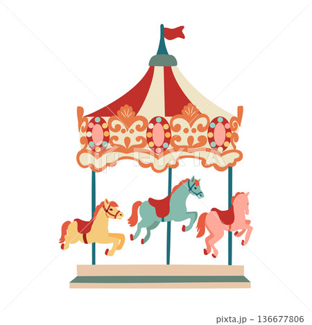 Vintage Carousel with Horses. Carnival Ride 136677806
