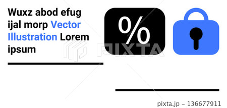 Data security, finance management, privacy, encryption, secure transactions, online safety. Black percentage symbol and blue lock icon. Security and privacy concept Data security, finance management, privacy, encryption, secure transactions, online safety. Black percentage symbol and blue lock icon. Security and privacy concept 136677911