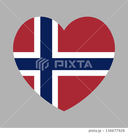 Norway flag in heart shape badge. Flag of Norway button, banner, sticker. National heart flag Norway icon, template. Norway flag in heart shape badge. Flag of Norway button, banner, sticker. National heart flag Norway icon, template. 136677926