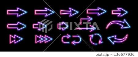 Glowing neon arrow sign with vibrant LED lights perfect for casino signage, retro bar decor, or cyberpunk-inspired digital designs with electric glow effects and neon brilliance. Glowing neon arrow sign with vibrant LED lights perfect for casino signage, retro bar decor, or cyberpunk-inspired digital designs with electric glow effects and neon brilliance. 136677936