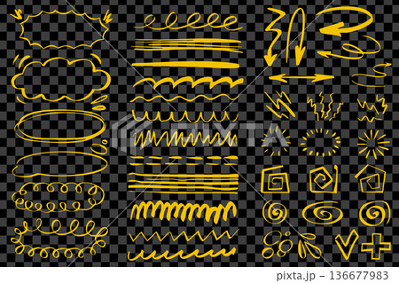Marker scribbles elements set design. Collection with handwriting doodles, frames, dividers, borders, arrows, swirls, marks, swoosh, cross and other simple figures and shapes. Vector illustration. Marker scribbles elements set design. Collection with handwriting doodles, frames, dividers, borders, arrows, swirls, marks, swoosh, cross and other simple figures and shapes. Vector illustration. 136677983