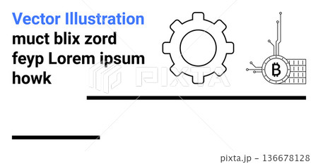 Cryptocurrency, blockchain, fintech, digital security, cryptocurrency mining, innovation. Gear and Bitcoin logo in a clean design. Blockchain and fintech for digital finance and security concepts Cryptocurrency, blockchain, fintech, digital security, cryptocurrency mining, innovation. Gear and Bitcoin logo in a clean design. Blockchain and fintech for digital finance and security concepts 136678128