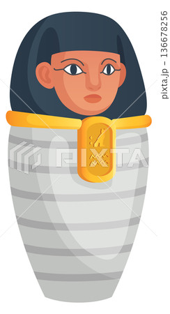 Pharaoh cremation vase. Decorative urn cartoon icon 136678256