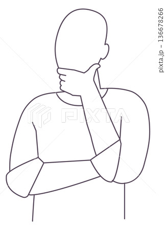 Thinking person line icon. Doubt hand gesture Thinking person line icon. Doubt hand gesture 136678266