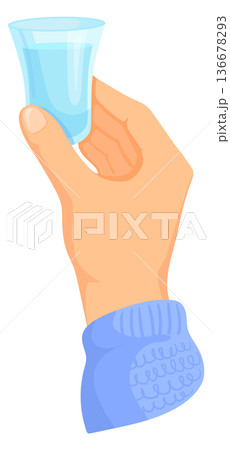 Vodka shot toast cartoon icon. Hand hold drink 136678293