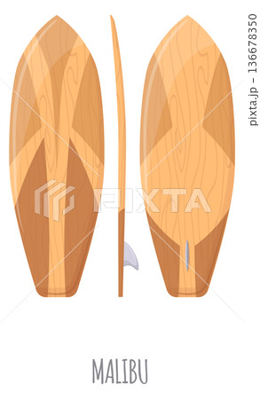 Malibu surf board. Classic extreme sport gear Malibu surf board. Classic extreme sport gear 136678350