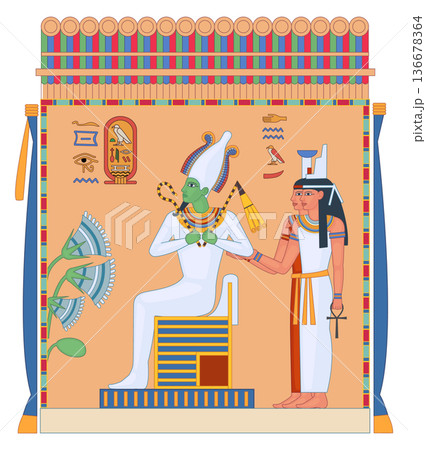 Egyptian pharaoh mural. Historical scene with color ornament Egyptian pharaoh mural. Historical scene with color ornament 136678364