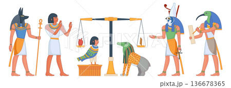 Ancient egypt religion illustration. Temple fresco drawing Ancient egypt religion illustration. Temple fresco drawing 136678365