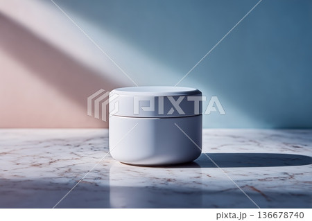Minimalist skincare product on marble surface 136678740