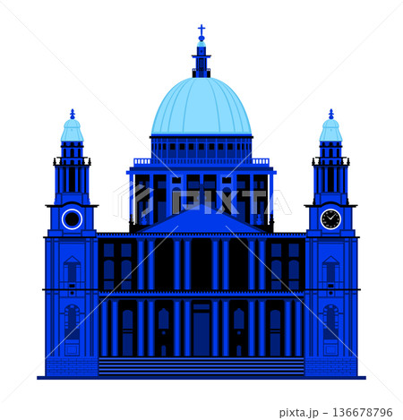 St Pauls Cathedral in London. Modern in blue colour illustration. Architectural landmark. Travel to St Pauls Cathedral in London. Modern in blue colour illustration. Architectural landmark. Travel to 136678796