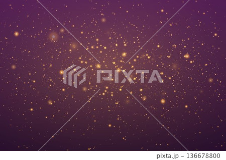 Golden glitter particles falling on a purple background Golden glitter particles falling on a purple background 136678800