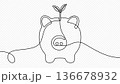 Piggy bank with a sprout continuous line drawing 136678932