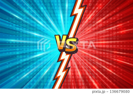 Comic Versus Vector Background. Versus Battle Screen. Versus vs Arena Split. Blue Red Halftone Burst Rays with Lightning Divider. Game Competition Banner Template, Dynamic Fighting Poster Backdrop Comic Versus Vector Background. Versus Battle Screen. Versus vs Arena Split. Blue Red Halftone Burst Rays with Lightning Divider. Game Competition Banner Template, Dynamic Fighting Poster Backdrop 136679080