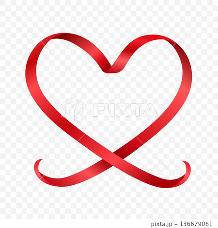 Vector 3d Red Ribbon Heart Outline. Ribbon Love Symbol, Valentine Heart. Elegant Curved Satin Tape Shape. Romantic Wedding Decoration Design Element Vector 3d Red Ribbon Heart Outline. Ribbon Love Symbol, Valentine Heart. Elegant Curved Satin Tape Shape. Romantic Wedding Decoration Design Element 136679081