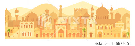 Eastern city landscape. Old stone cartoon buildings Eastern city landscape. Old stone cartoon buildings 136679156