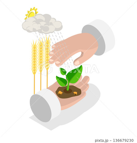 3D Isometric Flat Vector Illustration of Rainwater Harvesting, Conservation And Rehabilitation Farming System Concept. Item 3 136679230