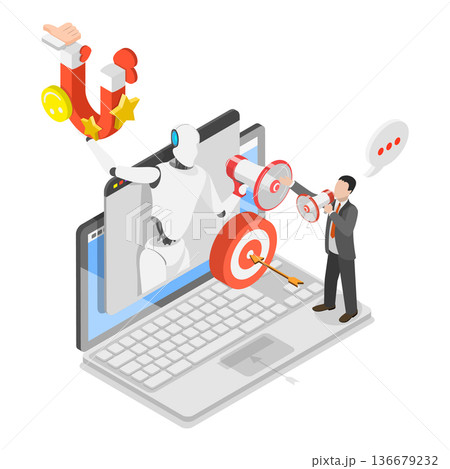 3D Isometric Flat Vector Illustration of Advertising Efficiency AI-Technology, AI In Marketingconcept. Item 1 136679232