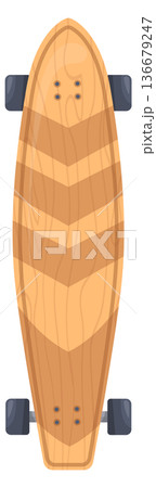 Cruising longboard top view. Classic wooden skateboard 136679247
