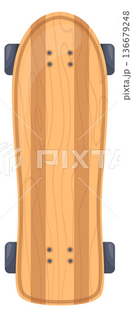 Retro wooden skateboard with realistic texture top view Retro wooden skateboard with realistic texture top view 136679248