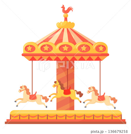 Merry-go-round attraction. Horse carousel. Fair cartoon icon 136679258