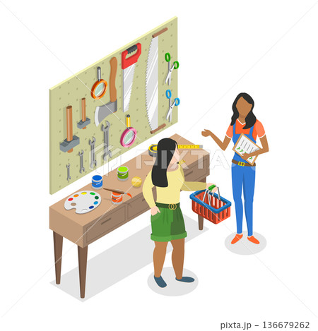 3D Isometric Flat Vector Illustration of Hardware Store, Renovation Retail. Item 1 3D Isometric Flat Vector Illustration of Hardware Store, Renovation Retail. Item 1 136679262