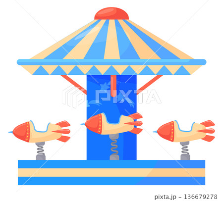 Rocket carousel. Kid park ride cartoon icon 136679278