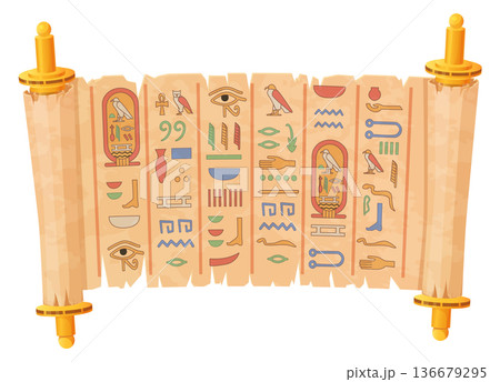 Ancient papyrus with egyptian hieroglyphs. Old scroll Ancient papyrus with egyptian hieroglyphs. Old scroll 136679295