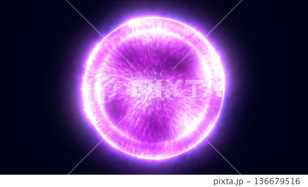 Glowing purple plasma sphere with a radiant circular halo, representing futuristic energy, quantum power, and sci-fi technology Glowing purple plasma sphere with a radiant circular halo, representing futuristic energy, quantum power, and sci-fi technology 136679516