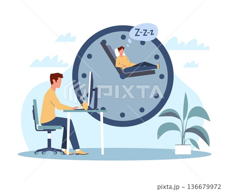 Free work schedule. Separation of work from sleep, Independent work, remote employment and freelancing, time management, productivity balance and discipline vector cartoon isolated concept Free work schedule. Separation of work from sleep, Independent work, remote employment and freelancing, time management, productivity balance and discipline vector cartoon isolated concept 136679972