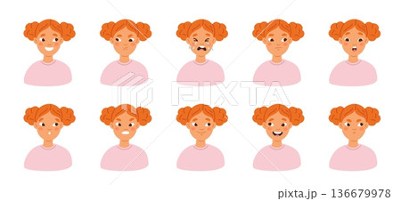 Girl emotions. Funny red haired child,...のイラスト素材 [136679978] - PIXTA