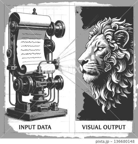 machine turning input data into visual outputのイラスト素材 [136680148] - PIXTA