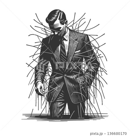 Businessman Entangled in Abstract Chaotic Lines Businessman Entangled in Abstract Chaotic Lines 136680170