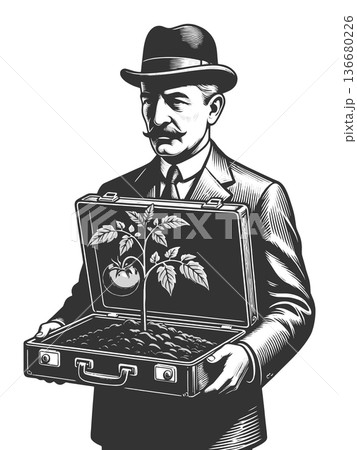 Businessman Holding Briefcase with Growing Plant Businessman Holding Briefcase with Growing Plant 136680226
