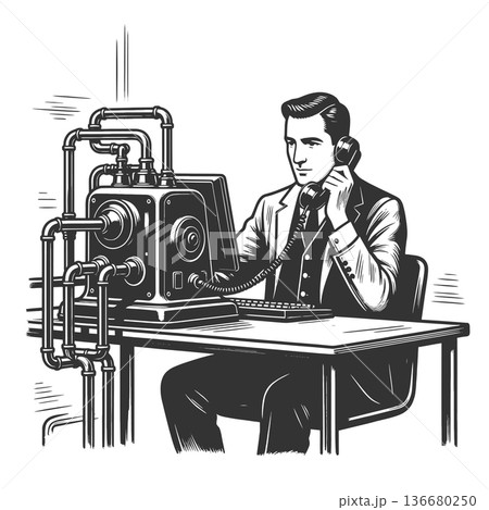 Businessman Using Industrial Telephone Computer Businessman Using Industrial Telephone Computer 136680250